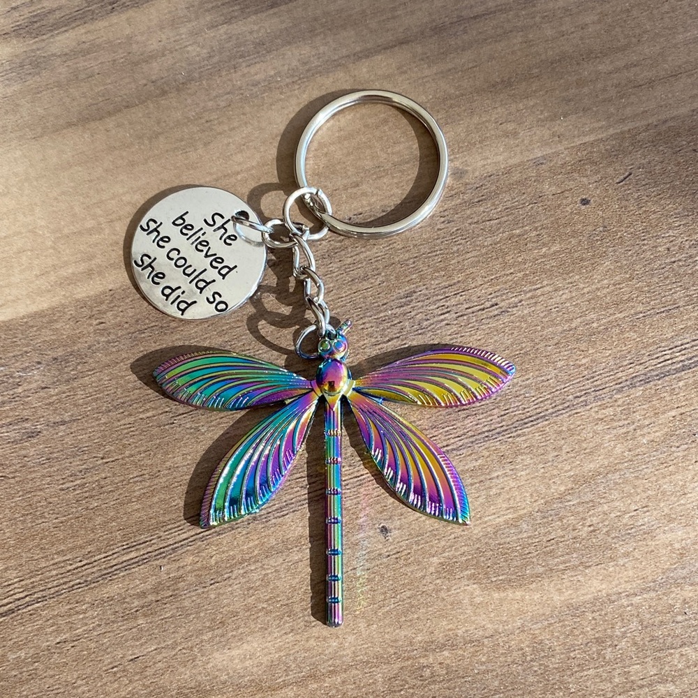 Iridescent Dragonfly Keychain ‘She Believed She Could So She Did’